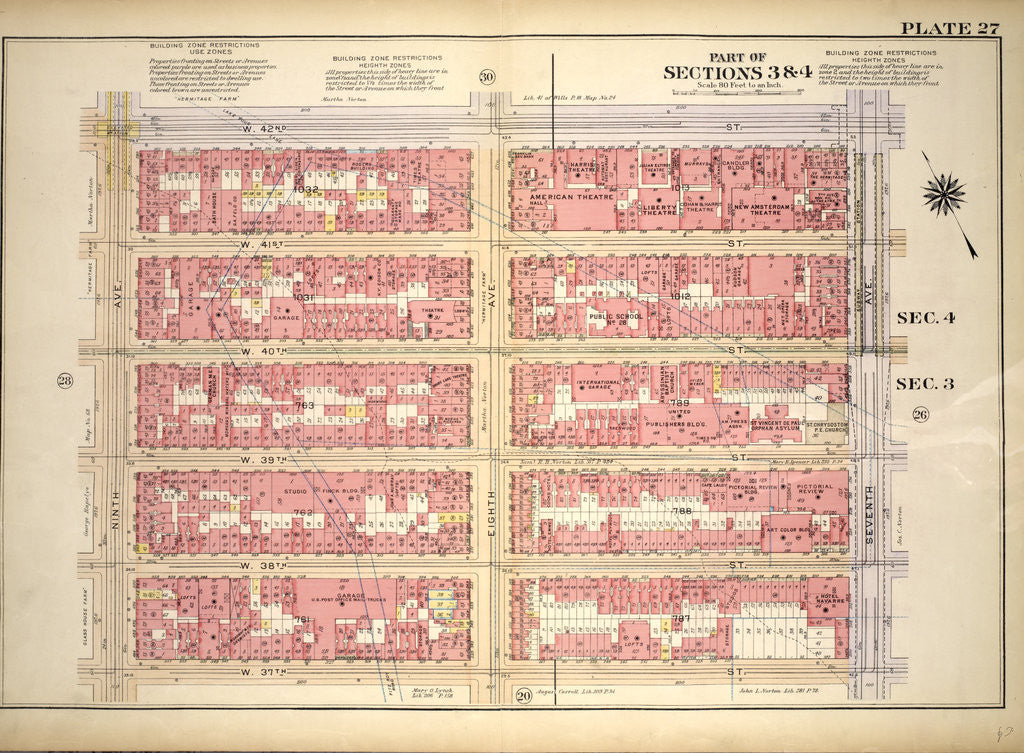 Detail of Bounded by W. 42nd Street, Seventh Avenue, W. 37th Street and Ninth Avenue, New York by Anonymous