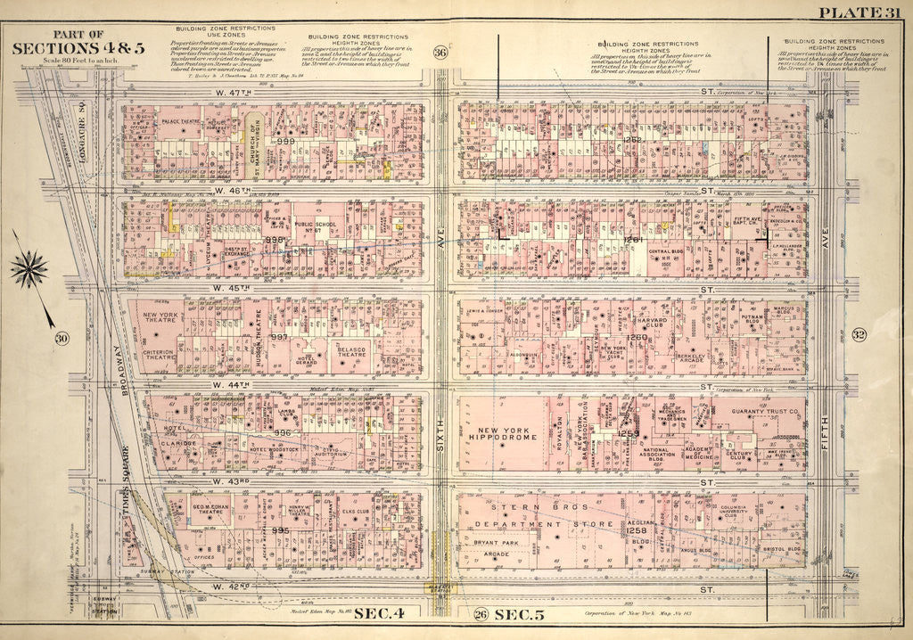 Detail of Bounded by W. 47th Street, Fifth Avenue, W. 42nd Street and Seventh Avenue, New York by Anonymous