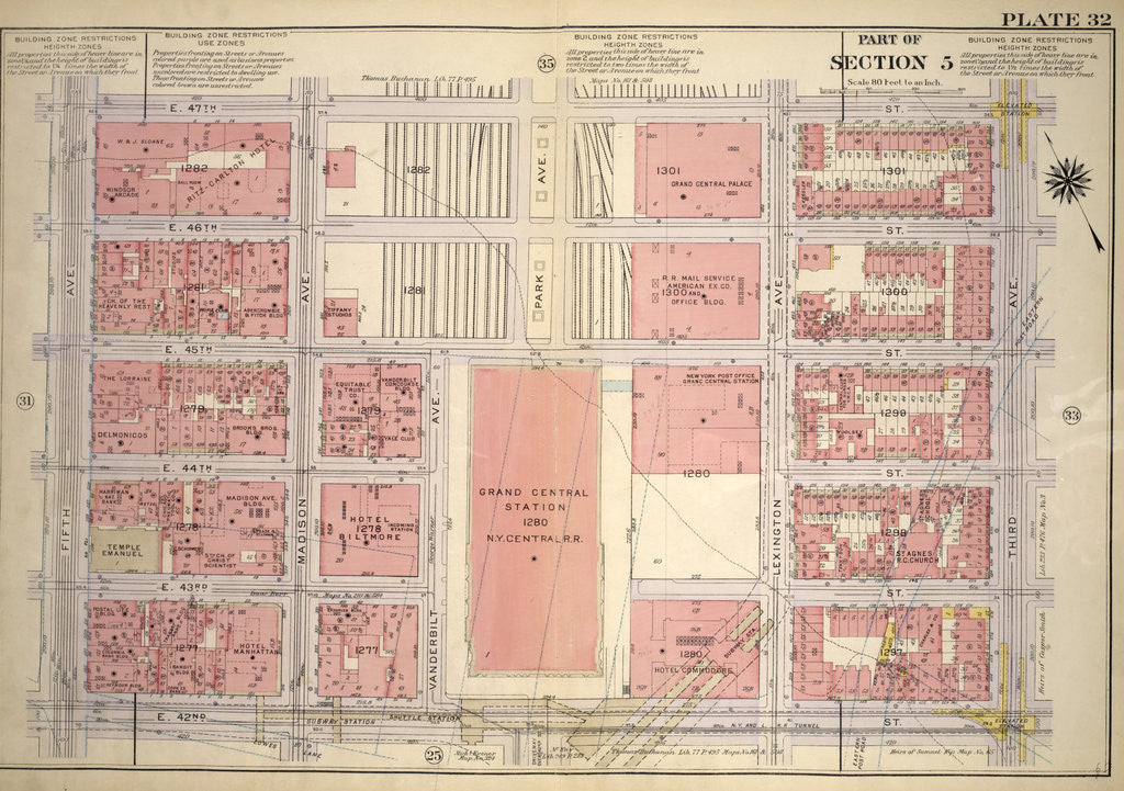Detail of Bounded by E. 47th Street, Third Avenue, E. 42nd Street and Fifth Avenue, New York by Anonymous