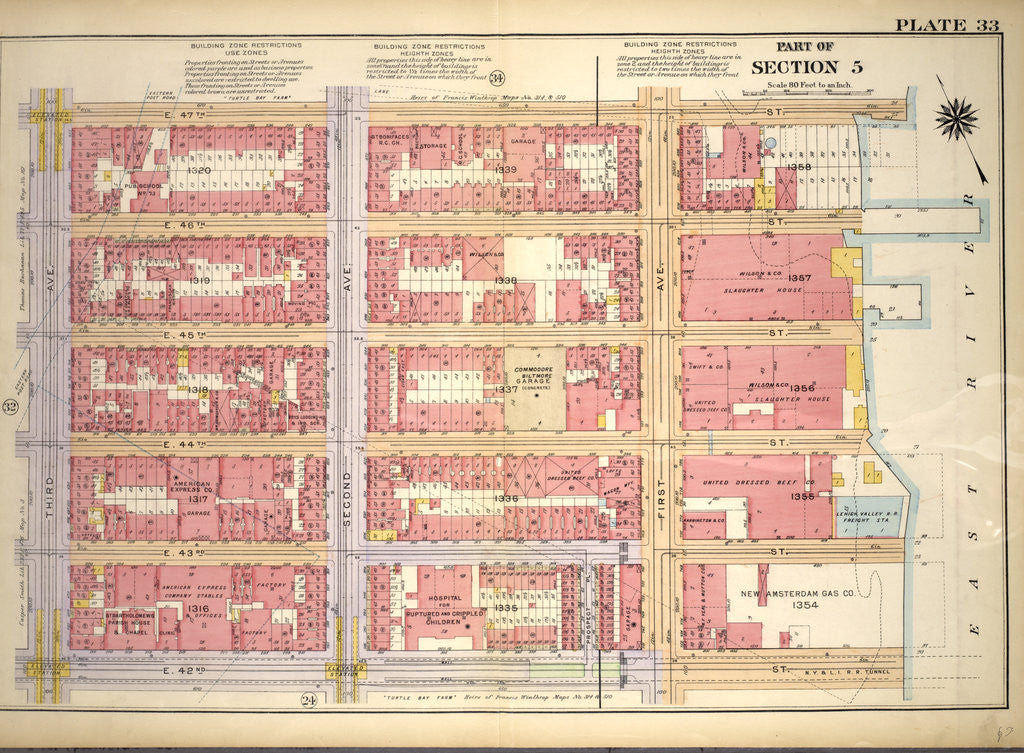 Detail of Bounded by E. 47th Street,East River Piers, First Avenue, E. 42nd Street and Third Avenue, New York by Anonymous