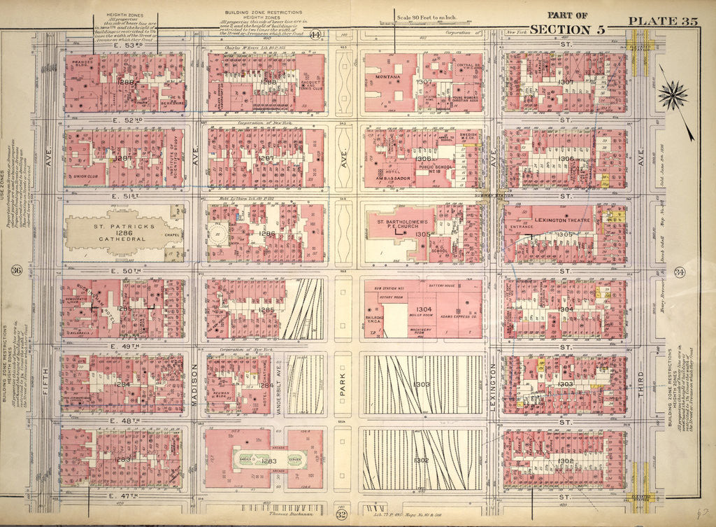 Detail of Bounded by E. 53rd Street, Third Avenue, E. 47th Street and Fifth Avenue, New York by Anonymous
