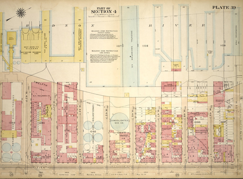 Detail of Bounded by Twelfth Avenue Hudson River Piers, W. 50th Street, Eleventh Avenue and W. 42nd Street, New York by Anonymous