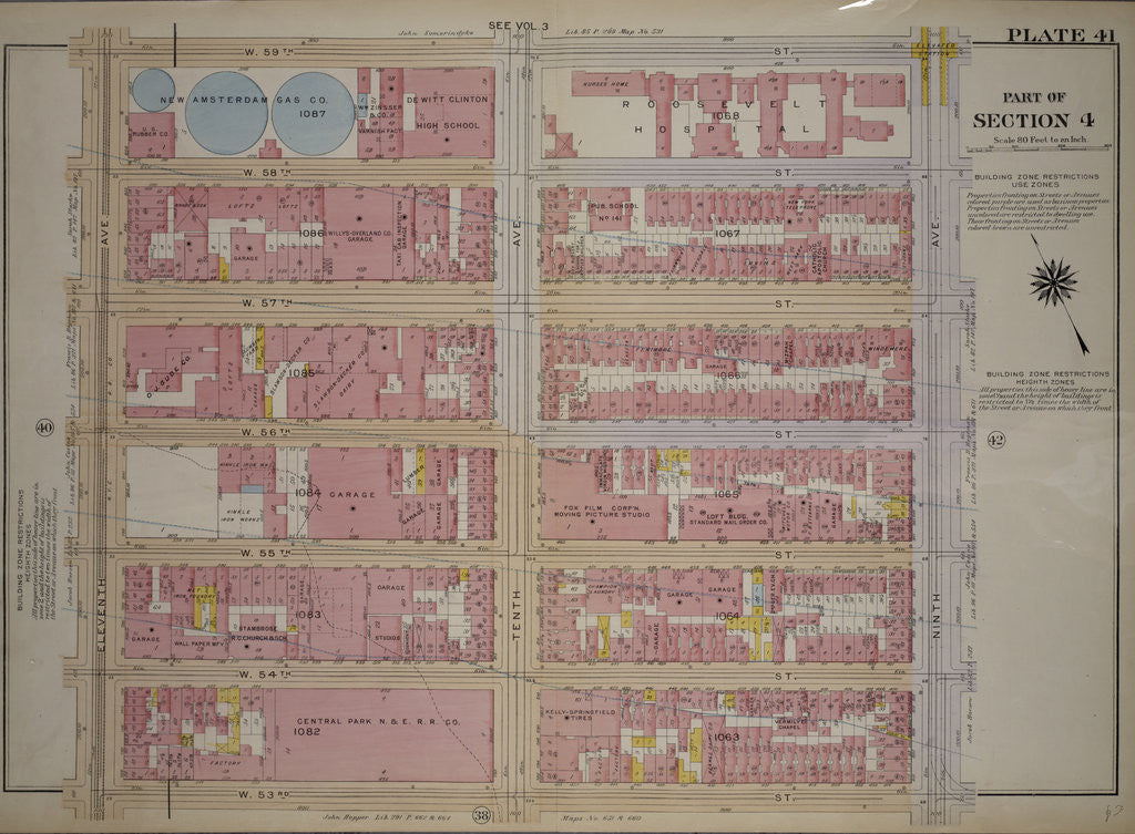Detail of Bounded by W. 59th Street, Ninth Avenue, W. 53rd Street and Eleventh Avenue, New York by Anonymous
