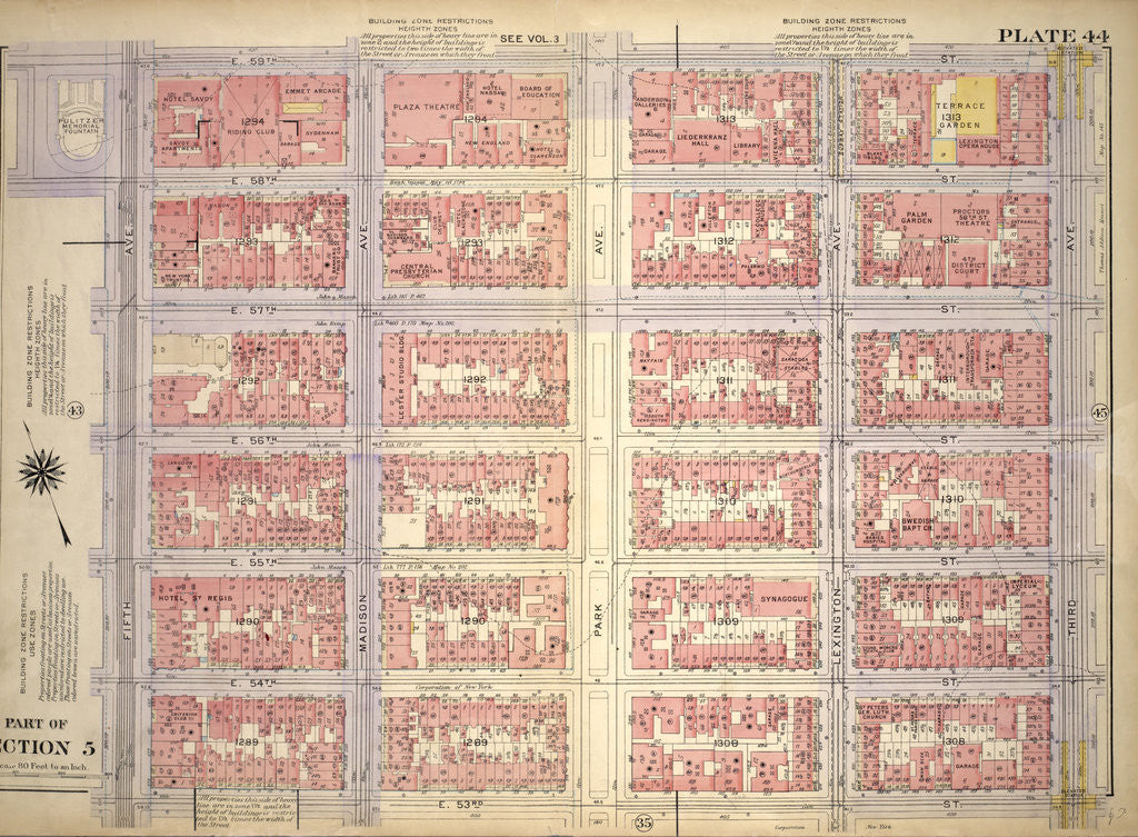 Detail of Bounded by E. 59th Street, Third Avenue, E. 53rd Street and Fifth Avenue, New York by Anonymous