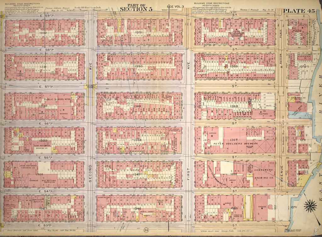Detail of Bounded by E. 59th Street, East River Piers Avenue A, E. 53rd Street and Third Avenue, New York by Anonymous