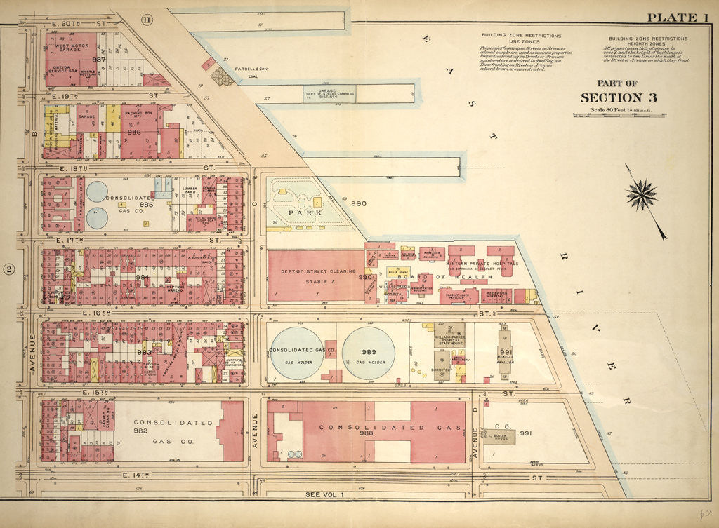 Detail of Bounded by E. 20th Street, Avenue C East River, E. 14th Street and Avenue B, New York by Anonymous