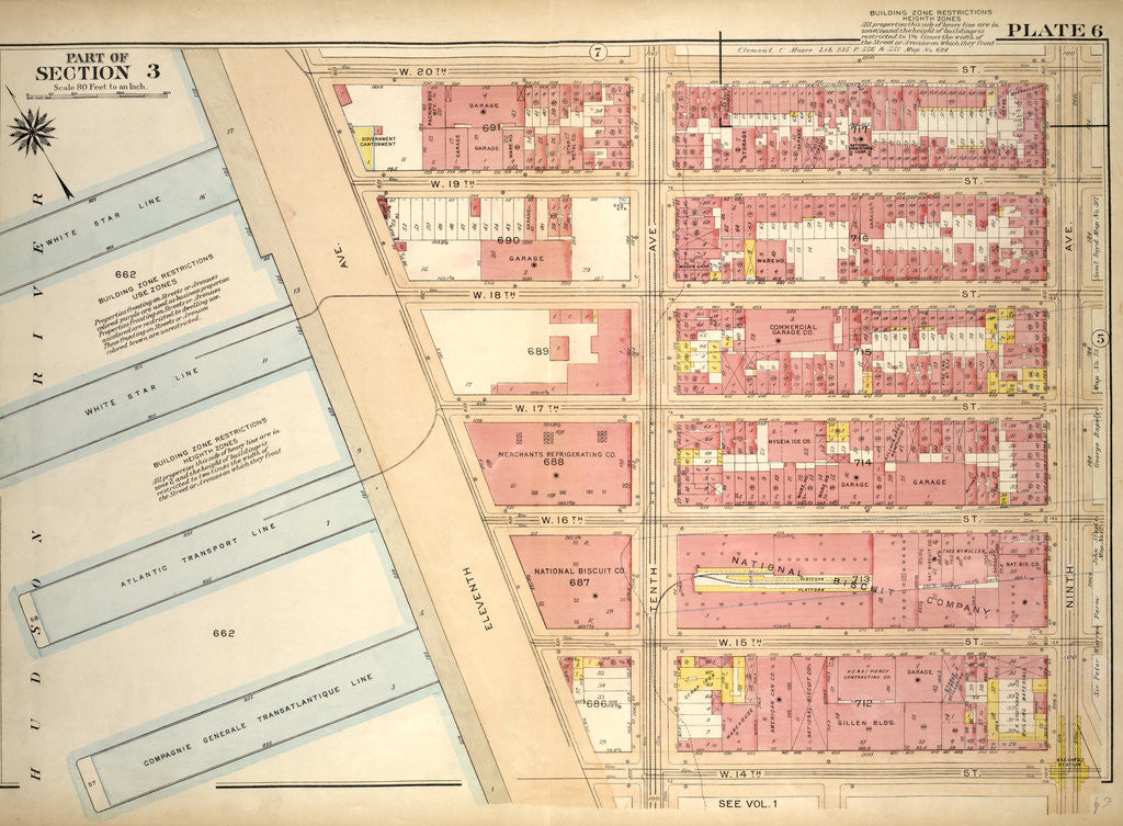 Detail of Bounded by W. 20th Street, Ninth Avenue, W. 14th Street, Hudson River Docks Eleventh Ave., New York by Anonymous