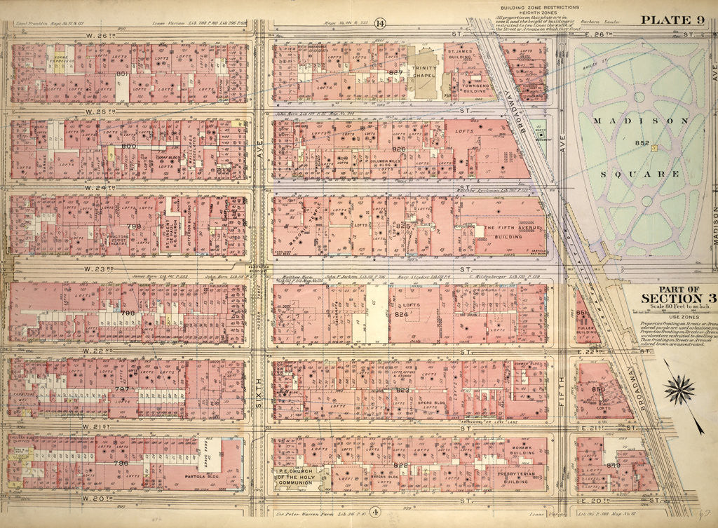 Detail of Bounded by W. 26th Street, Fifth Avenue, Broadway, E. 20th Street, W. 20th Street and Seventh Avenue, New York by Anonymous