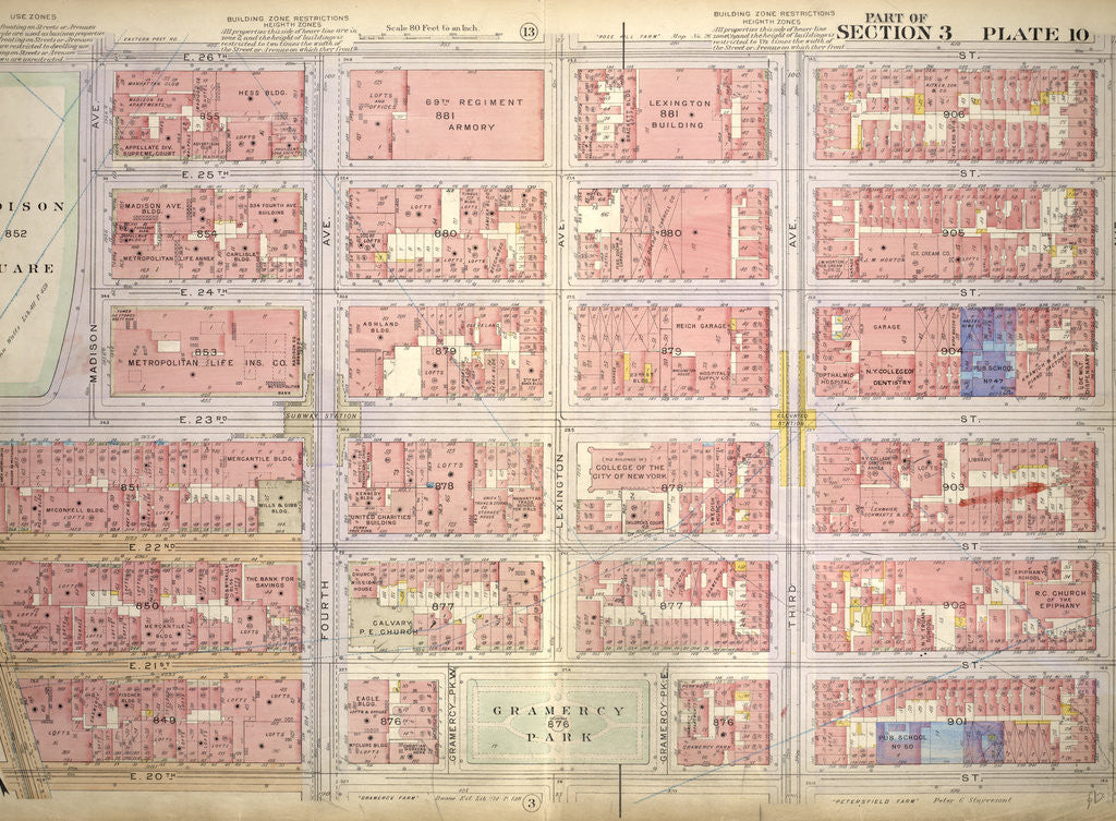 Detail of Bounded by E. 26th Street, Second Avenue, E. 20th Street, Broadway, E. 23rd Street and Madison Avenue, New York by Anonymous