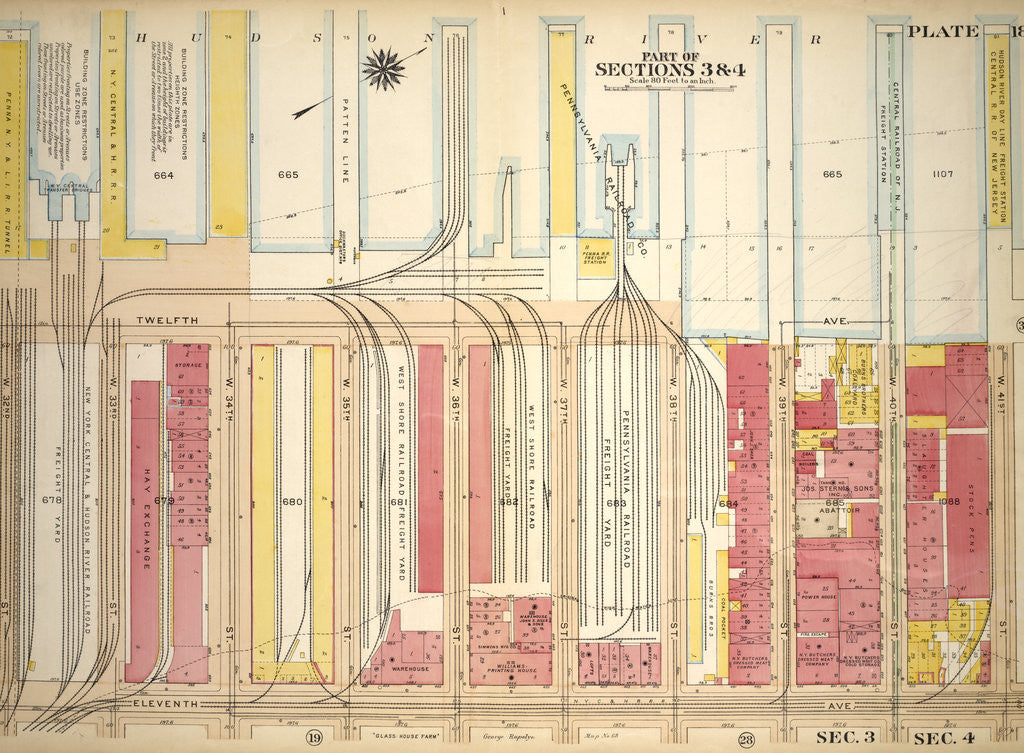 Detail of Bounded by Hudson River Docks Twelfth Avenue, W. 41st Street, Eleventh Avenue and W. 32nd Street, New York by Anonymous