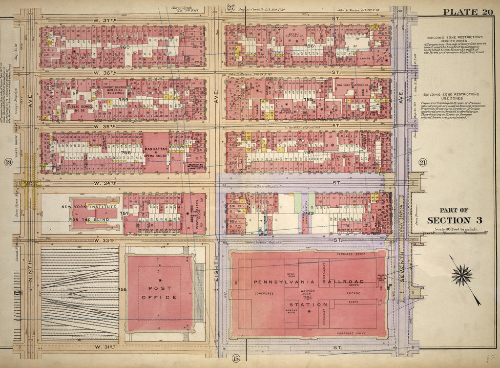 Detail of Bounded by W. 37th Street, Seventh Avenue, W. 31st Street and Ninth Avenue, New York by Anonymous