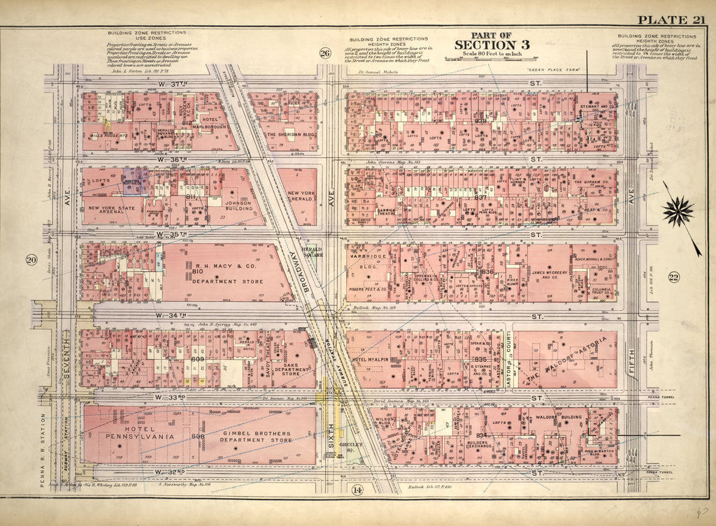 Detail of Bounded by W. 37th Street, Fifth Avenue, W. 32nd Street and Seventh Avenue, New York by Anonymous