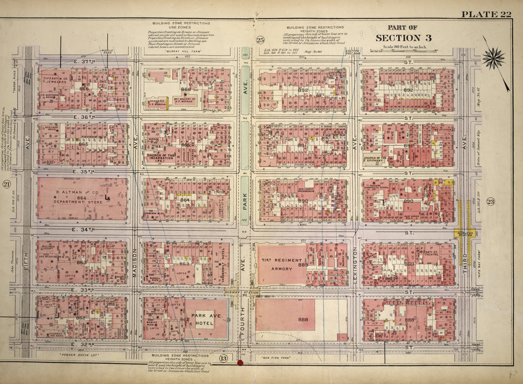 Detail of Bounded by E. 37th Street, Third Avenue, E. 32nd Street and Fifth Avenue, New York by Anonymous