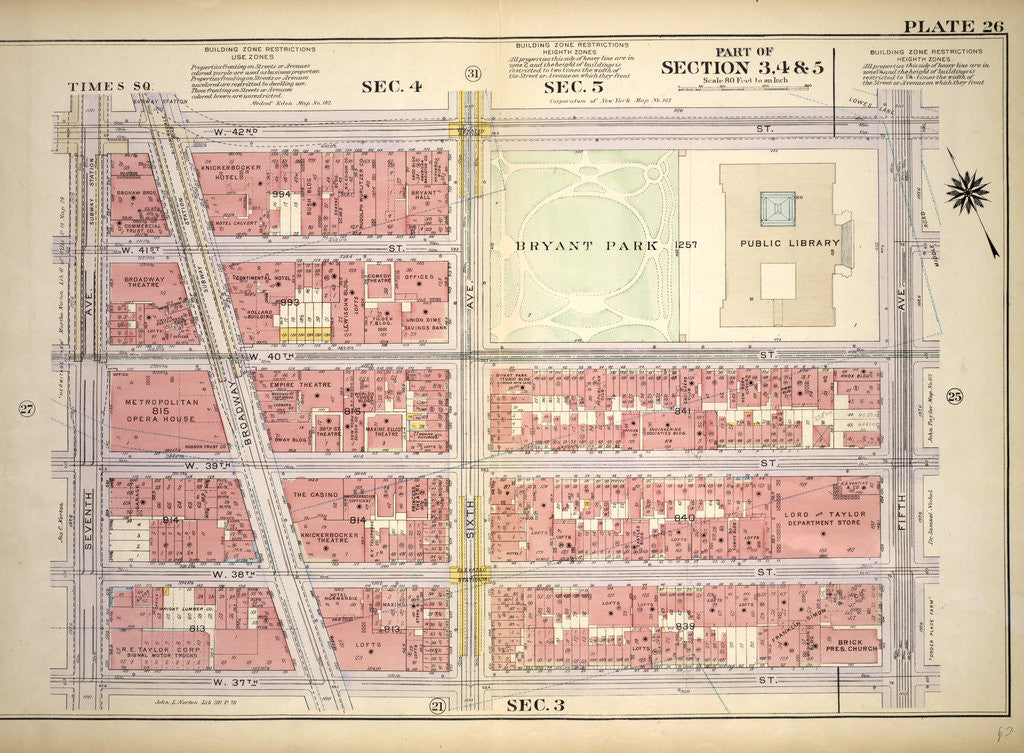 Detail of Bounded by W. 42nd Street, Fifth Avenue, W. 37th Street and Seventh Avenue, New York by Anonymous