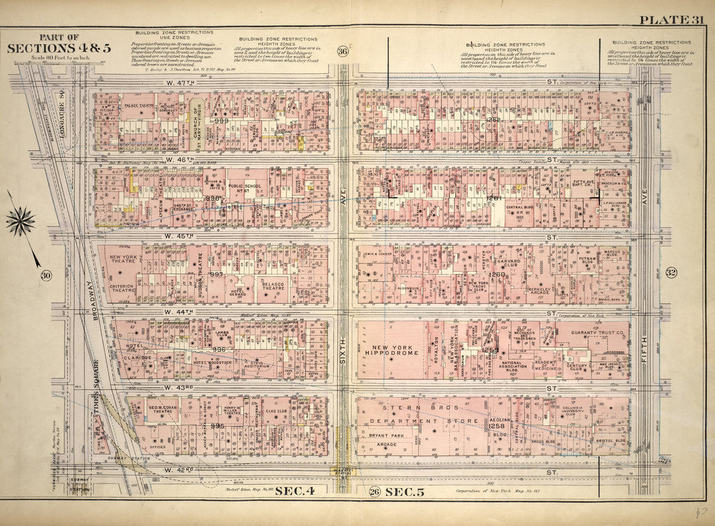 Detail of Bounded by W. 47th Street, Fifth Avenue, W. 42nd Street and Seventh Avenue, New York by Anonymous