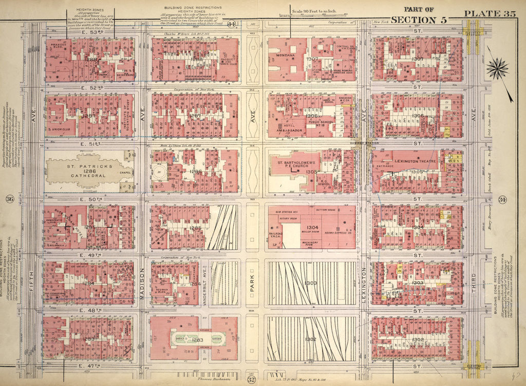 Detail of Bounded by E. 53rd Street, Third Avenue, E. 47th Street and Fifth Avenue, New York by Anonymous