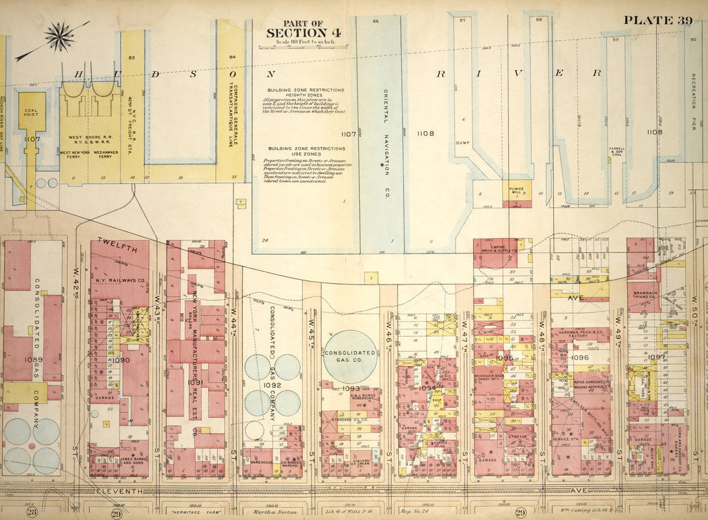 Detail of Bounded by Twelfth Avenue Hudson River Piers,W. 50th Street, Eleventh Avenue and W. 41st Street, New York by Anonymous
