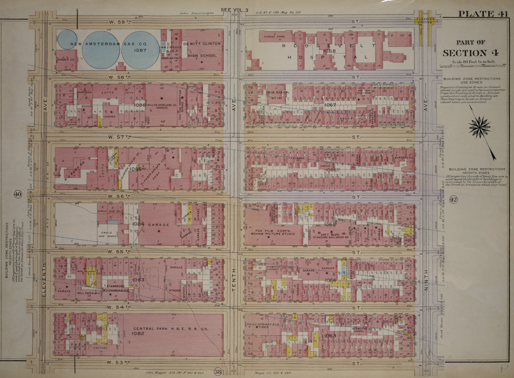 Detail of Bounded by W. 59th Street, Ninth Avenue, W. 53rd Street and Eleventh Avenue, New York by Anonymous