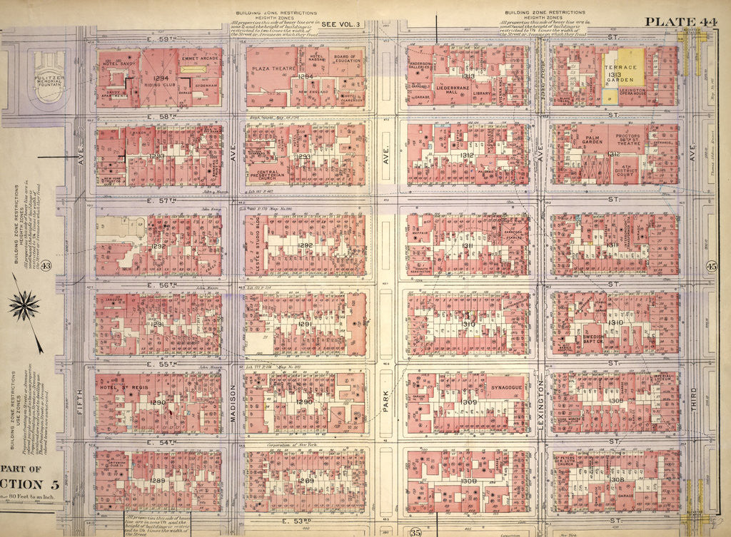 Detail of Bounded by E. 59th Street, Third Avenue, E. 53rd Street and Fifth Avenue, New York by Anonymous