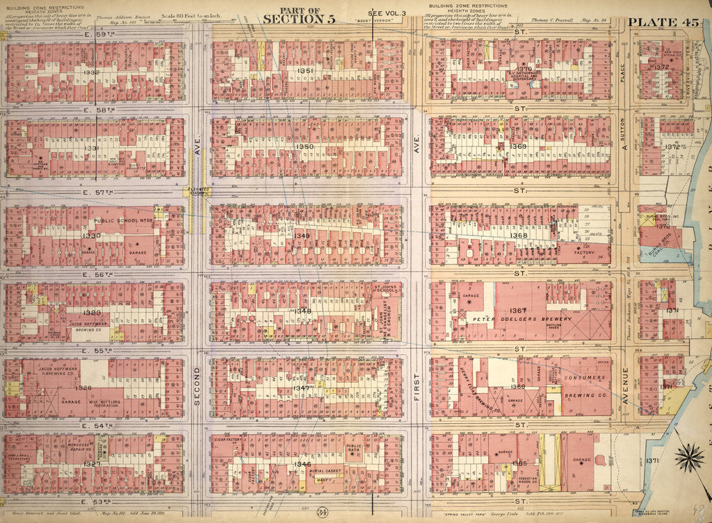 Detail of Bounded by E. 59th Street, Avenue A, E. 53rd Street and East River Docks Third Avenue, New York by Anonymous