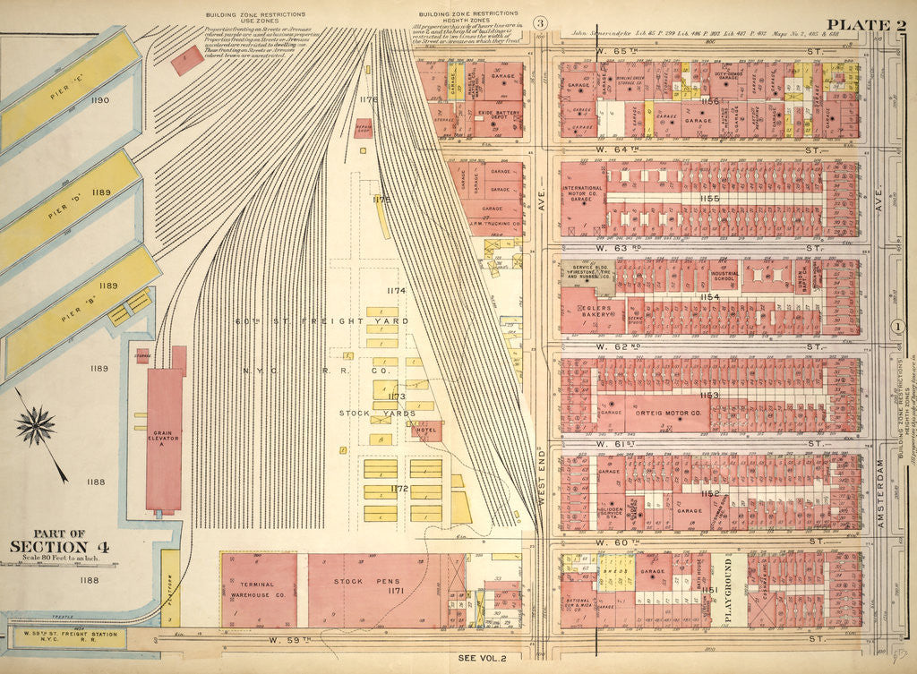 Detail of Bounded by W. 65th Street, Amsterdam Avenue, W. 59th Street and Hudson River Piers West End Avenue, New York by Anonymous