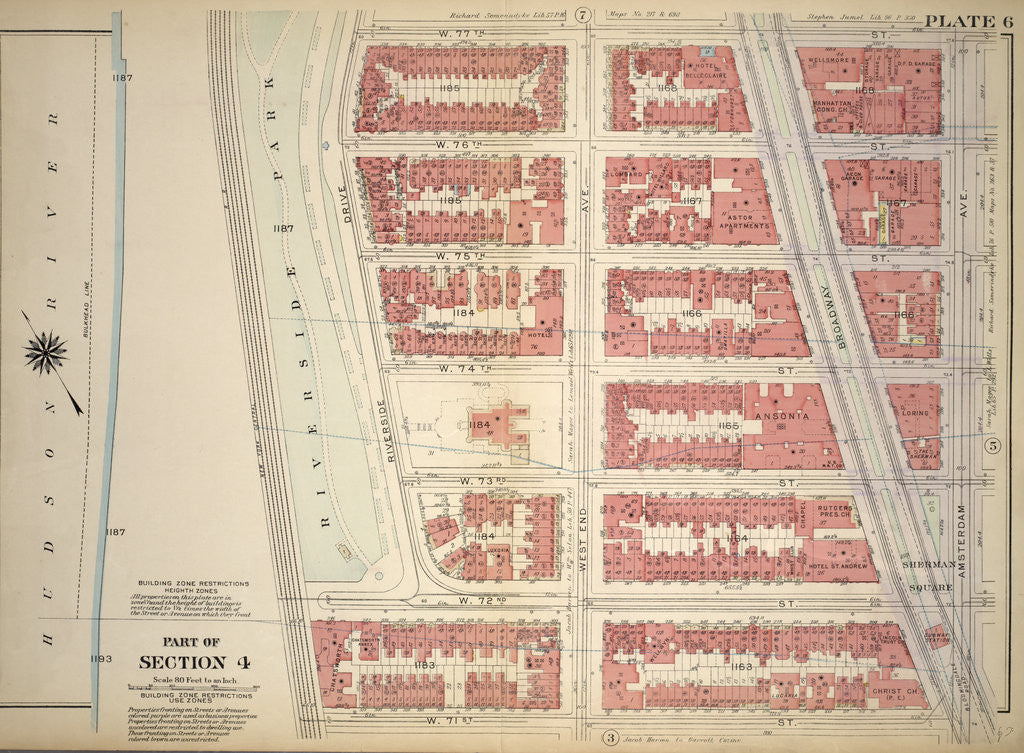 Detail of Bounded by W. 77th Street, Amsterdam Avenue, W. 71st Street and Riverside Park Riverside Drive, New York by Anonymous