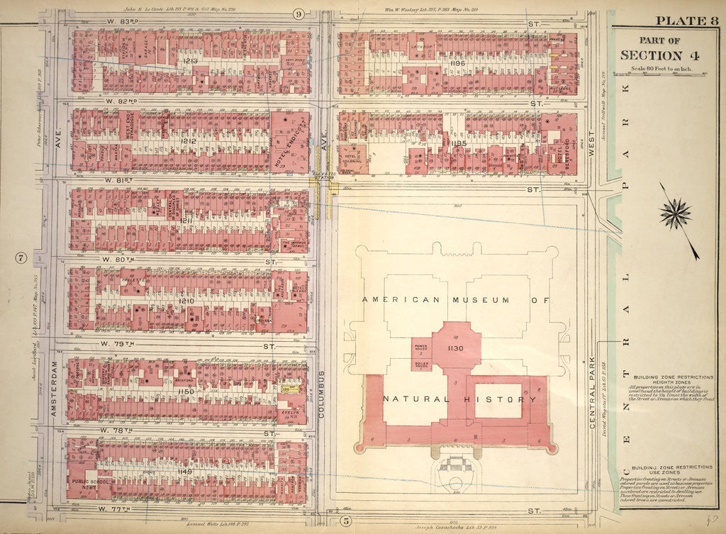 Detail of Bounded by W. 83rd Street, Central Park West, W. 77th Street and Amsterdam Avenue, New York by Anonymous