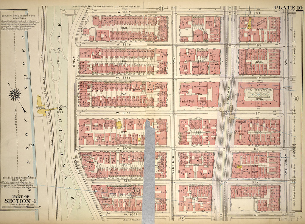 Detail of Bounded by W. 89th Street, Amsterdam Avenue, W. 83rd Street and Riverside Park Riverside Drive, New York by Anonymous