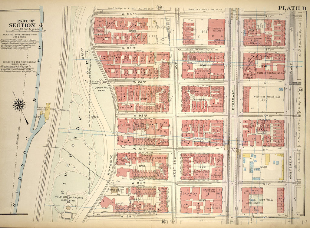 Detail of Bounded by W. 95th Street, Amsterdam Avenue, W. 89th Street and Riverside Park Riverside Drive, New York by Anonymous