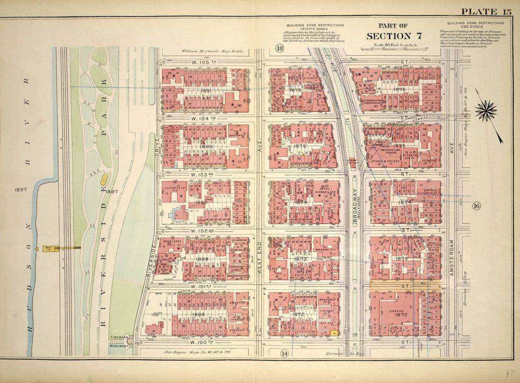 Detail of Bounded by W. 105th Street, Amsterdam Avenue, W. 100th Street, and Riverside Park Riverside Drive, New York by Anonymous