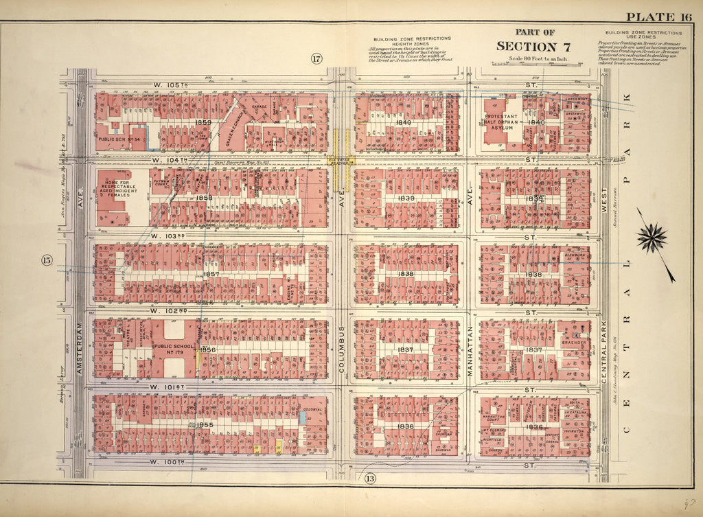 Detail of Bounded by W. 105th Street, Central Park West, W. 100th Street and Amsterdam Avenue, New York by Anonymous