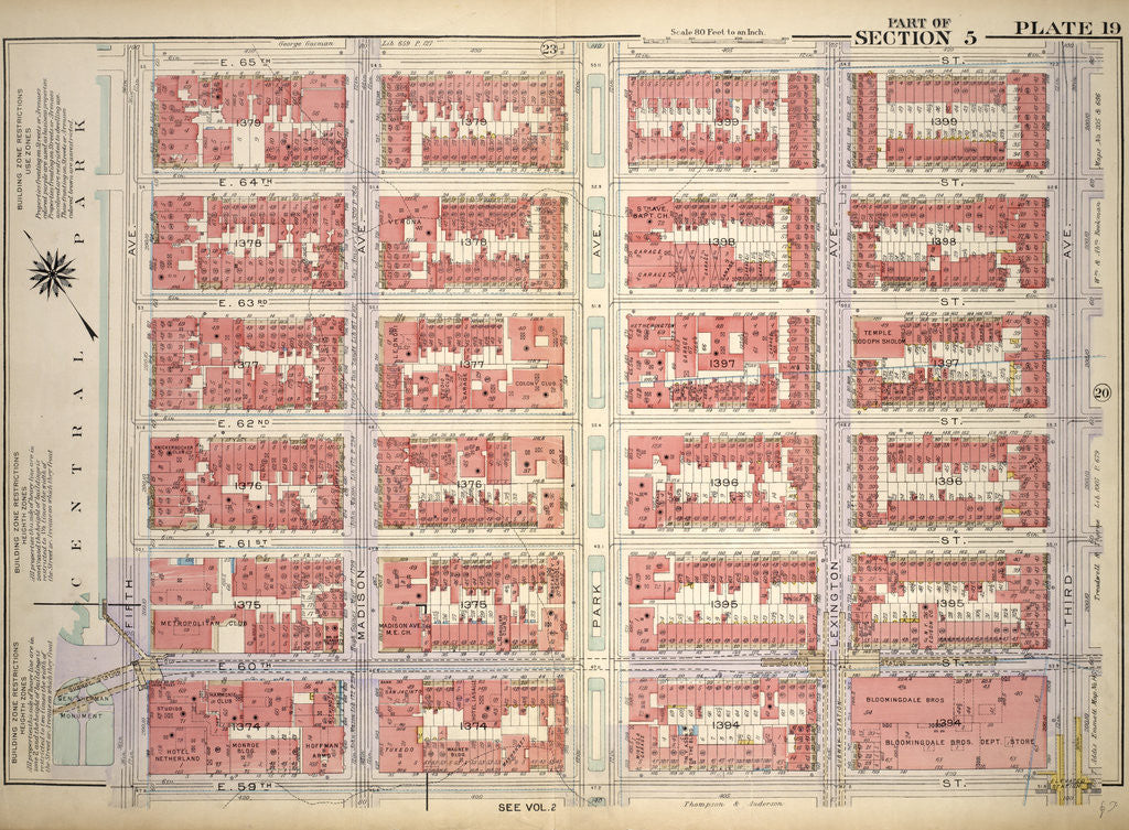 Detail of Bounded by E. 65th Street, Third Avenue, E. 59th Street and Central Park Fifth Avenue, New York by Anonymous