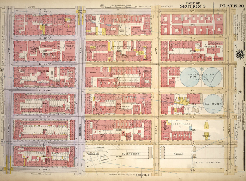 Detail of Bounded by E. 65th Street, Avenue A, E. 59th Street and Third Avenue, New York by Anonymous