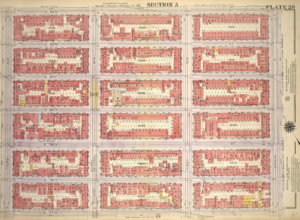 Detail of Bounded by E. 83rd Street, Avenue A, E. 77th Street and Third Avenue, New York by Anonymous