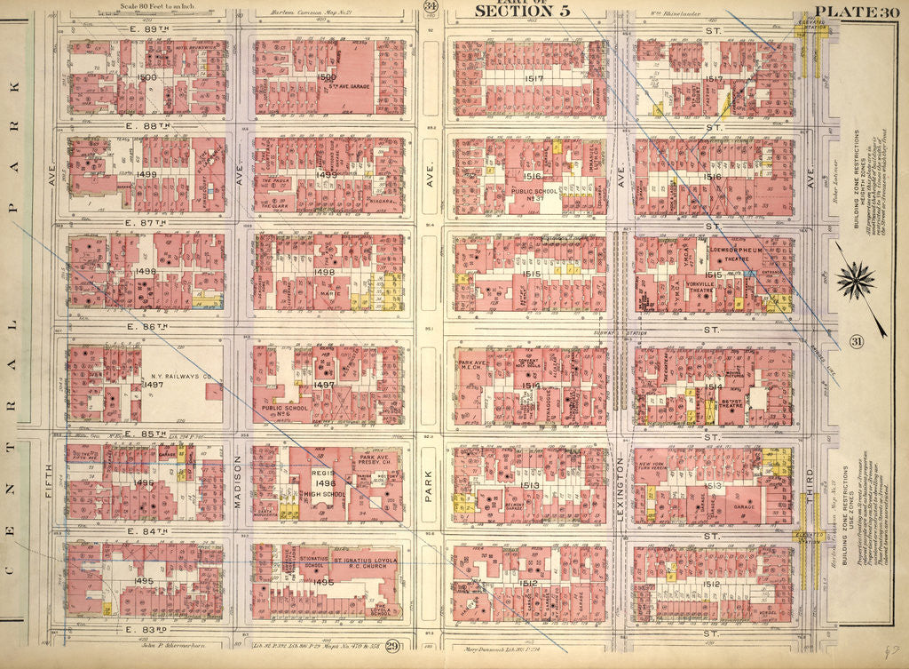 Detail of Bounded by E. 89th Street, Third Avenue, E. 83rd Street and Central park Fifth Avenue, New York by Anonymous