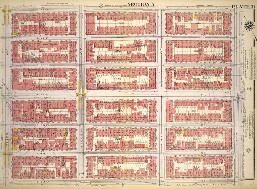 Detail of Bounded by E. 89th Street, Avenue A, E. 83rd Street and Third Avenue, New York by Anonymous