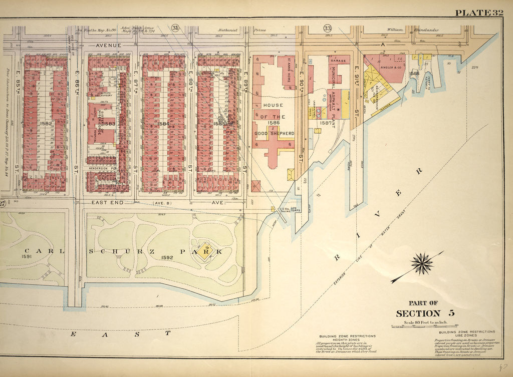 Detail of Bounded by Avenue A, East River East End Avenue and E. 85th Street, New York by Anonymous