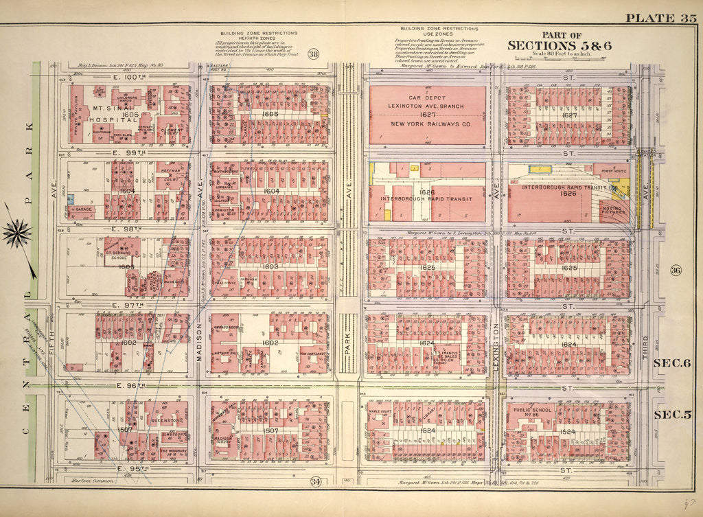 Detail of Bounded by E. 100th Street, Third Avenue, E. 95th Street and Central Park Fifth Avenue, New York by Anonymous