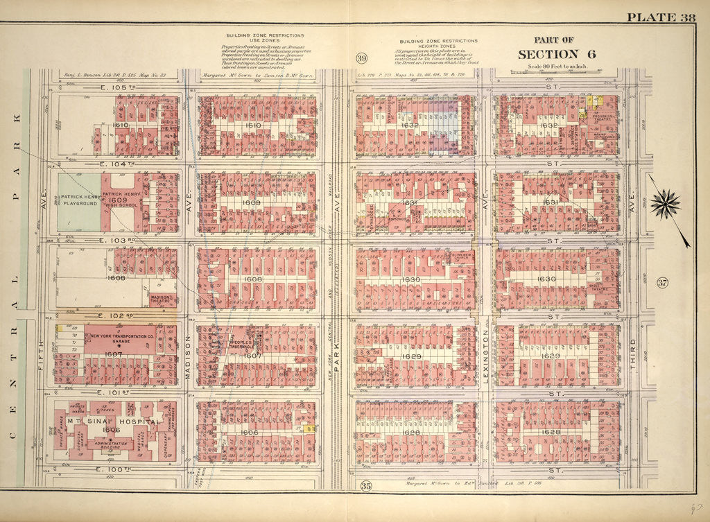 Detail of Bounded by E. 105th Street, Third Avenue, E. 100th Street and Central Park Fifth Avenue, New York by Anonymous