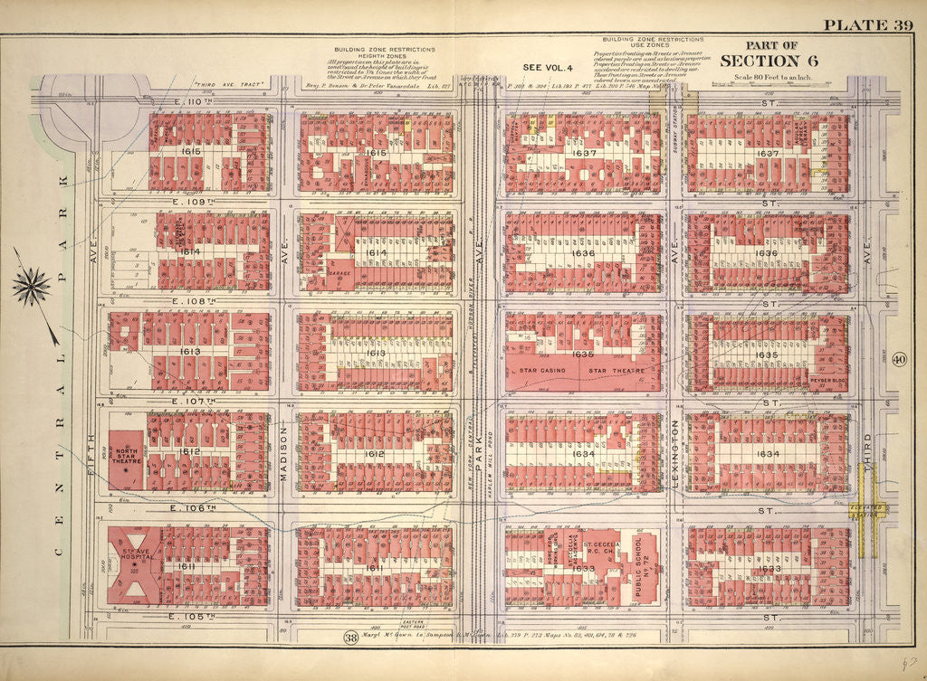 Detail of Bounded by E. 110th Street, Third Avenue, E. 105th Street and Fifth Avenue, New York by Anonymous