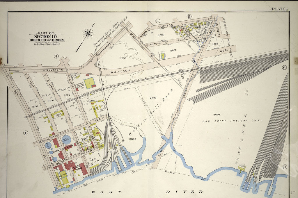 Detail of Borough of the Bronx. Bounded by Southern Boulevard, St. Josephs Street, Timpson Place, E. 149th Street, Whitlock Avenue, E. 141st Street, Locust Avenue and E. 138th Street, New York by Anonymous