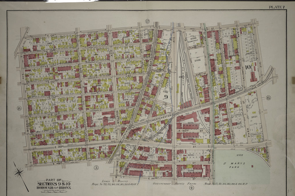Detail of Borough of the Bronx. Bounded by E. 156th Street, Trinity Avenue, E. 149th Street, St Anns Avenue, E. 147th Street, Willis Avenue, E. 148th Street and Morris Avenue, New York by Anonymous