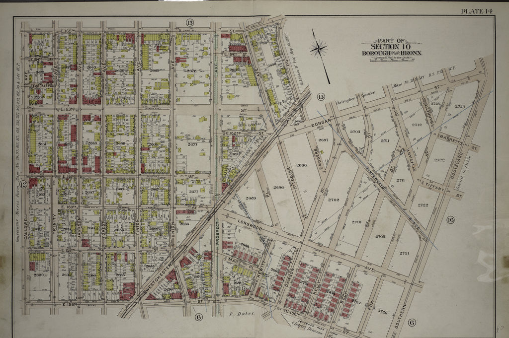 Detail of Borough of the Bronx. Bounded by E. 165th Street, Rogers Place, Dongan Street, Southern Boulevard, E. 156th Street and Cauldwell Avenue, New York by Anonymous