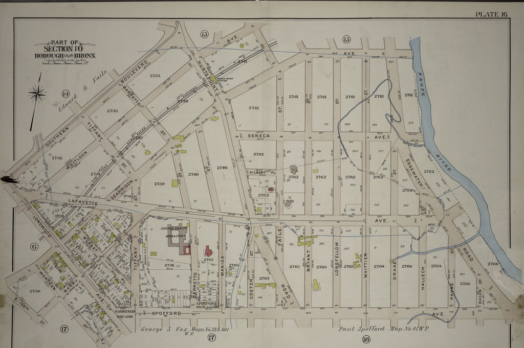 Detail of Borough of the Bronx. Bounded by Garrison Avenue, Faile Street, Whitlock Avenue, Southern Boulevard, Longwood Avenue, Garrison Avenue, E. 156th Street, Worthen Street, Garisson Square and Spofford Avenue, New York by Anonymous