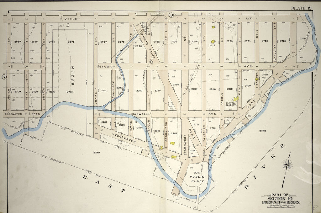 Detail of Borough of the Bronx. Bounded by Viele Avenue, Edgewater Road and Coster Street, New York by Anonymous