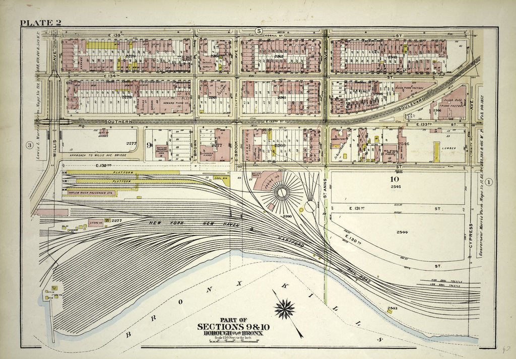 Detail of Borough of the Bronx. Bounded by E. 135th Street, Cypress Avenue, E. 132nd Street and Willis Avenue, New York by Anonymous