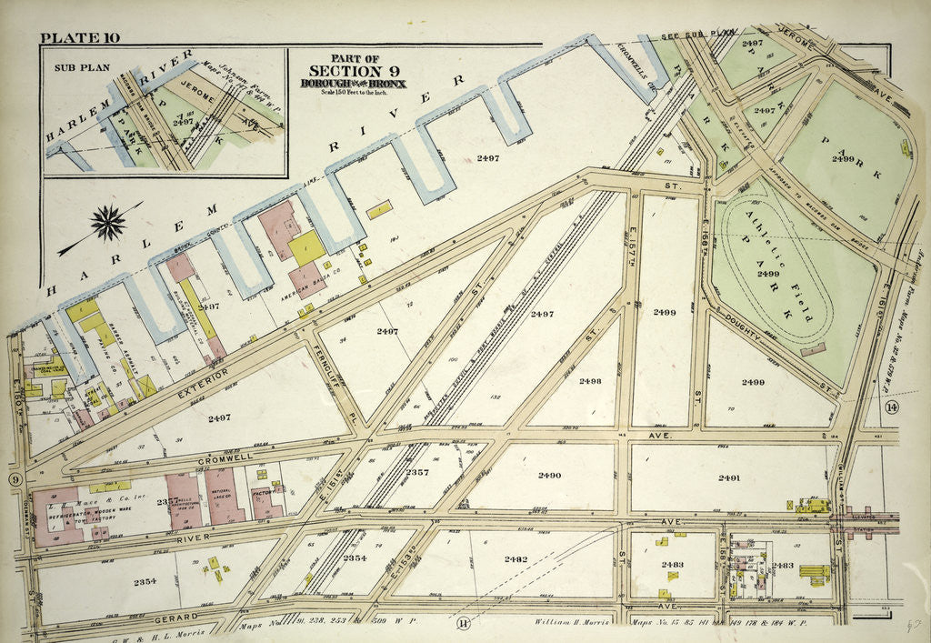 Detail of Borough of the Bronx. Bounded by E. Harlem River Piers Exterior Street, Jerome Avenue, E. 161st Street, Gerard Avenue and E. 150th Street, New York by Anonymous