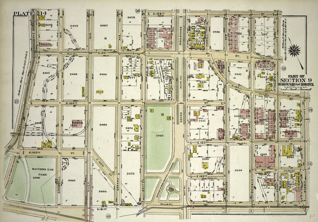 Detail of Borough of the Bronx. Bounded by E. 165th Street, Walton Avenue, E. 166th Street, Morris Avenue, E. 161st Street and Jerome Avenue, New York by Anonymous