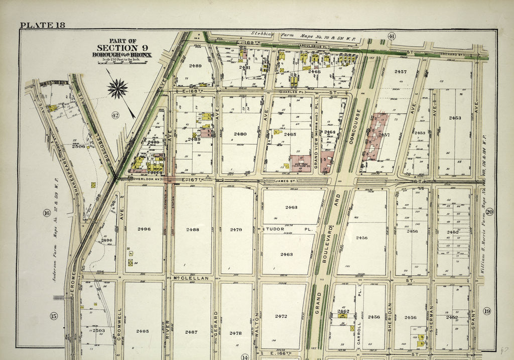 Detail of Borough of the Bronx. Bounded by E. 169th Street, Grant Avenue, E. 166th Street and Shakespeare Avenue, New York by Anonymous
