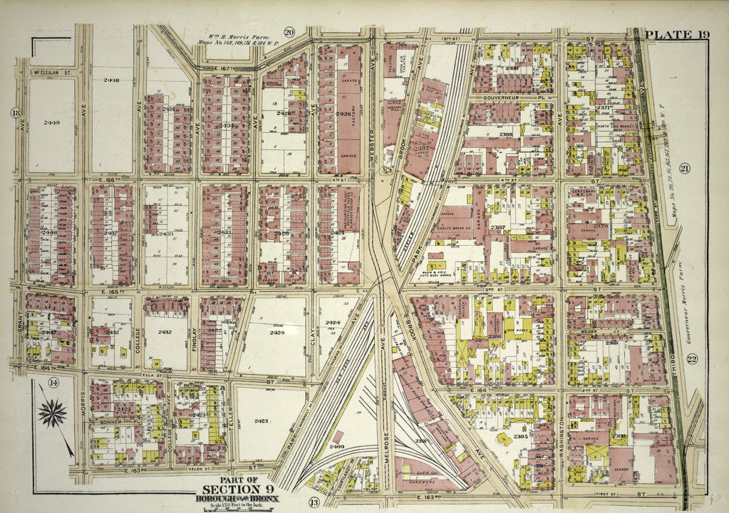 Detail of Borough of the Bronx. Bounded by E. 167th Street, Third Avenue, E. 163rd Street and Morris Avenue, New York by Anonymous